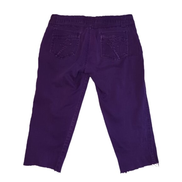 Tripp NYC Juniors Size 11 Capri Jeans Cut Off Purple Skull Stud Zipper - Picture 11 of 13